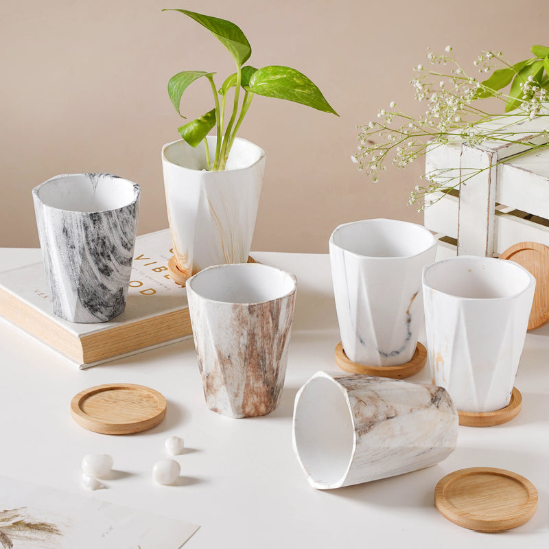 Carrara Limestone Planter With Coaster - Indoor planters and flower pots | Home decor items