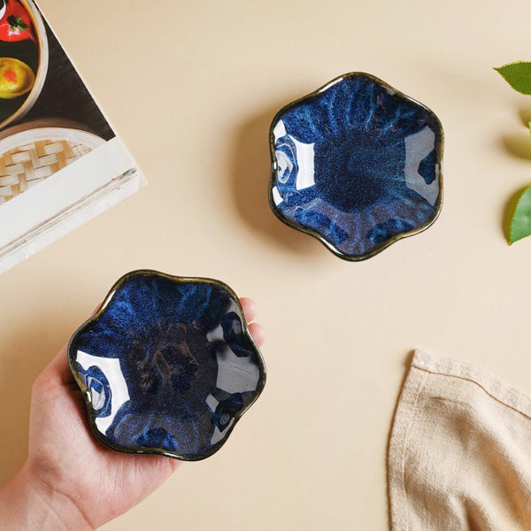 Sapphire Wavy Ceramic Dip Bowl Blue Set Of 2