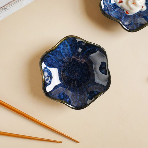 Sapphire Wavy Ceramic Dip Bowl Blue Set Of 2 - Bowl, ceramic bowl, dip bowls, chutney bowl, dip bowls ceramic | Bowls for dining table & home decor 