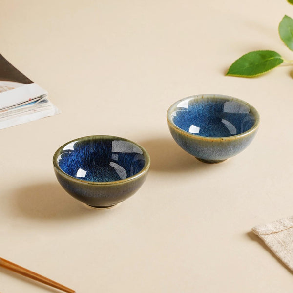 Sapphire Glazed Ceramic Dip Bowl Blue 50 ml - Bowl, ceramic bowl, dip bowls, chutney bowl, dip bowls ceramic | Bowls for dining table & home decor 