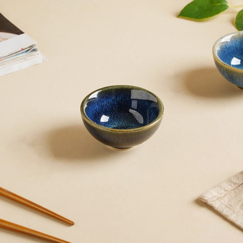 Sapphire Glazed Dip Bowl Blue 50 ml - Bowl, ceramic bowl, dip bowls, chutney bowl, dip bowls ceramic | Bowls for dining table & home decor 