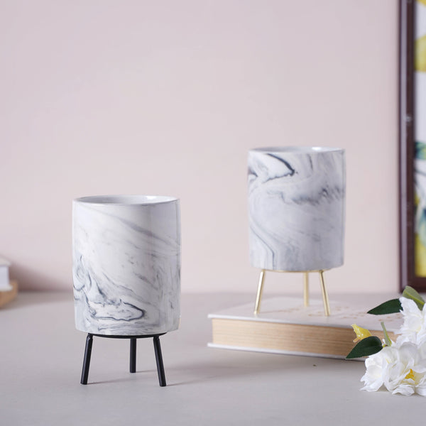 Marble Ceramic Indoor Planter- Large - Plant pot and plant stands | Room decor items