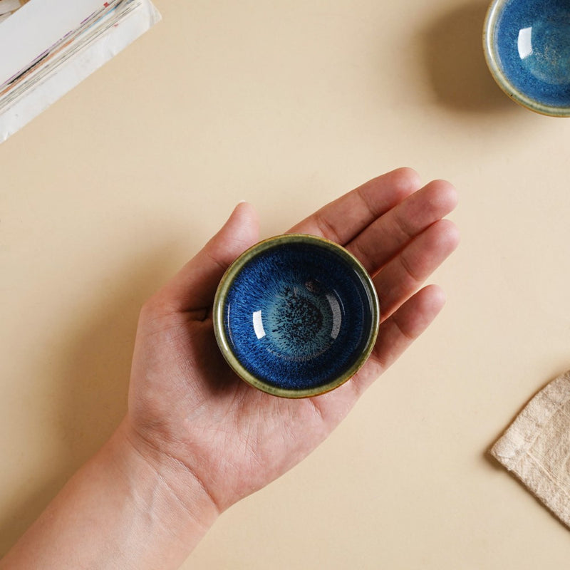 Sapphire Glazed Dip Bowl Blue 50 ml - Bowl, ceramic bowl, dip bowls, chutney bowl, dip bowls ceramic | Bowls for dining table & home decor 