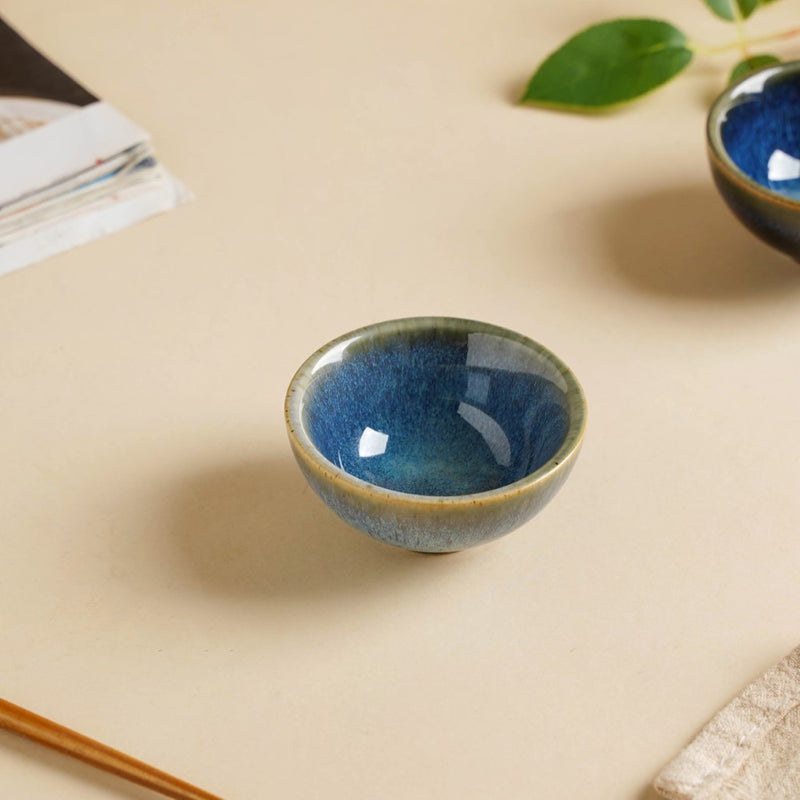 Sapphire Glazed Ceramic Dip Bowl Blue 50 ml - Bowl, ceramic bowl, dip bowls, chutney bowl, dip bowls ceramic | Bowls for dining table & home decor 