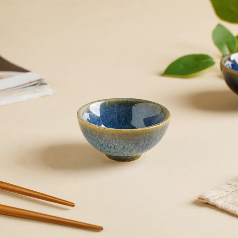 Sapphire Glazed Ceramic Dip Bowl Blue 50 ml - Bowl, ceramic bowl, dip bowls, chutney bowl, dip bowls ceramic | Bowls for dining table & home decor 