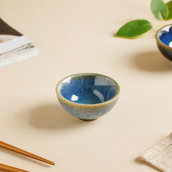 Sapphire Glazed Ceramic Dip Bowl Blue 50 ml - Bowl, ceramic bowl, dip bowls, chutney bowl, dip bowls ceramic | Bowls for dining table & home decor 