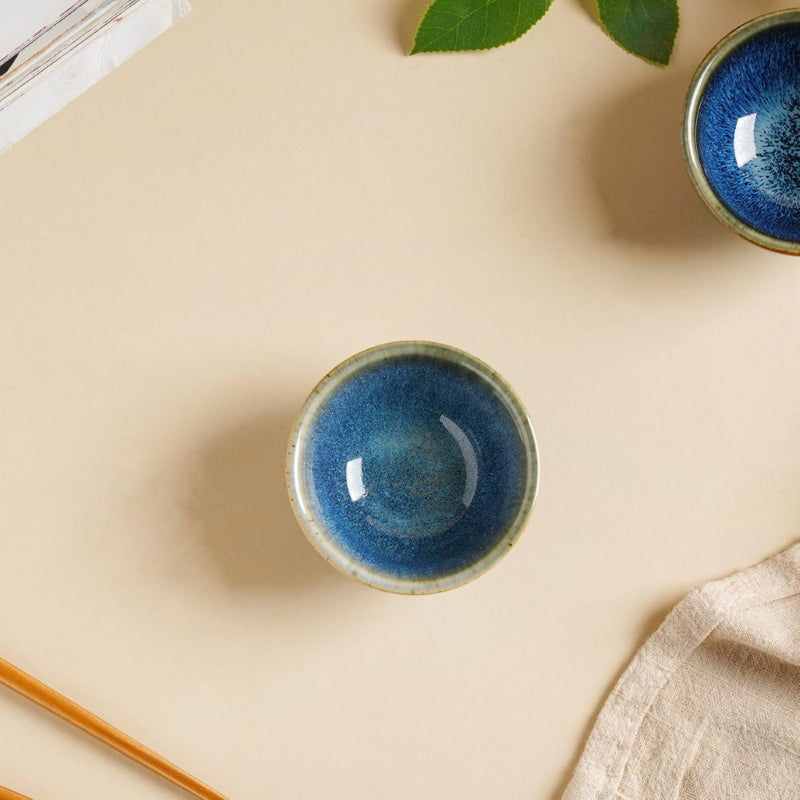 Sapphire Glazed Ceramic Dip Bowl Blue 50 ml - Bowl, ceramic bowl, dip bowls, chutney bowl, dip bowls ceramic | Bowls for dining table & home decor 