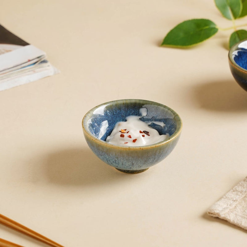 Sapphire Glazed Ceramic Dip Bowl Blue 50 ml - Bowl, ceramic bowl, dip bowls, chutney bowl, dip bowls ceramic | Bowls for dining table & home decor 