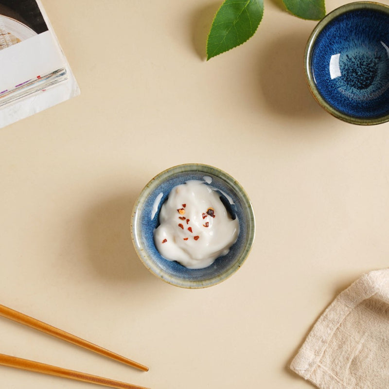 Sapphire Glazed Ceramic Dip Bowl Blue 50 ml - Bowl, ceramic bowl, dip bowls, chutney bowl, dip bowls ceramic | Bowls for dining table & home decor 