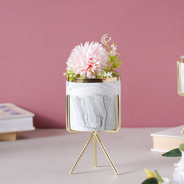 Marble Planter With Stand (M) - Plant pot and plant stands | Room decor items