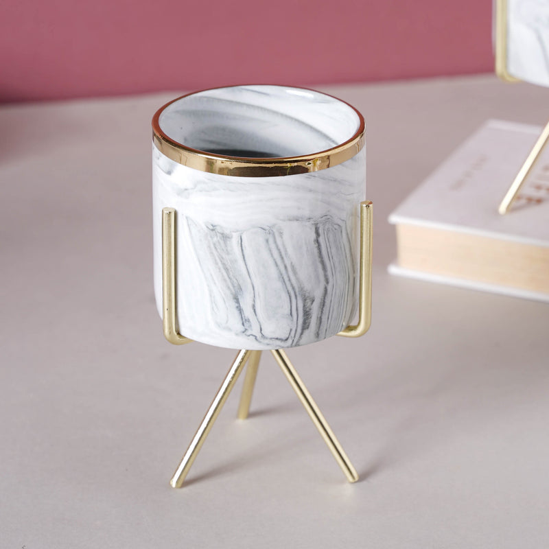 Marble Planter With Stand (M) - Plant pot and plant stands | Room decor items