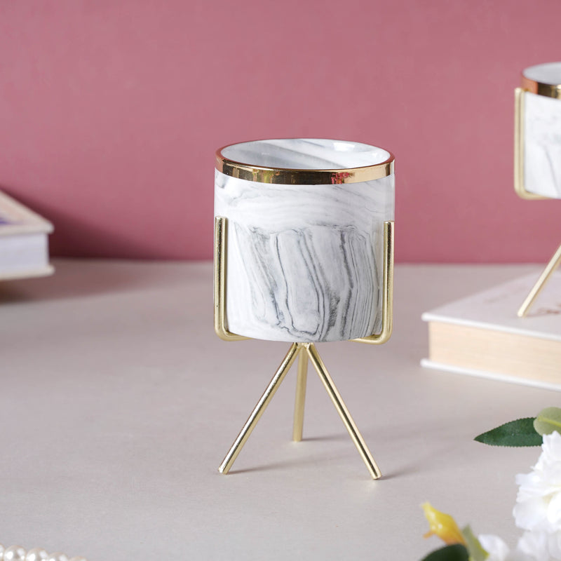 Marble Planter With Stand (M) - Plant pot and plant stands | Room decor items