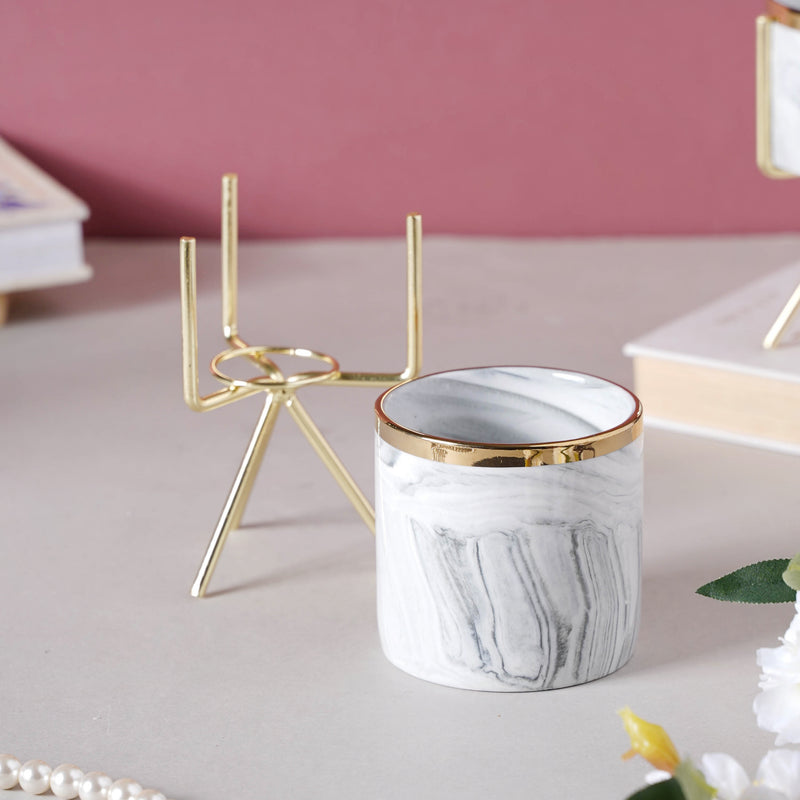 Marble Planter With Stand (M) - Plant pot and plant stands | Room decor items