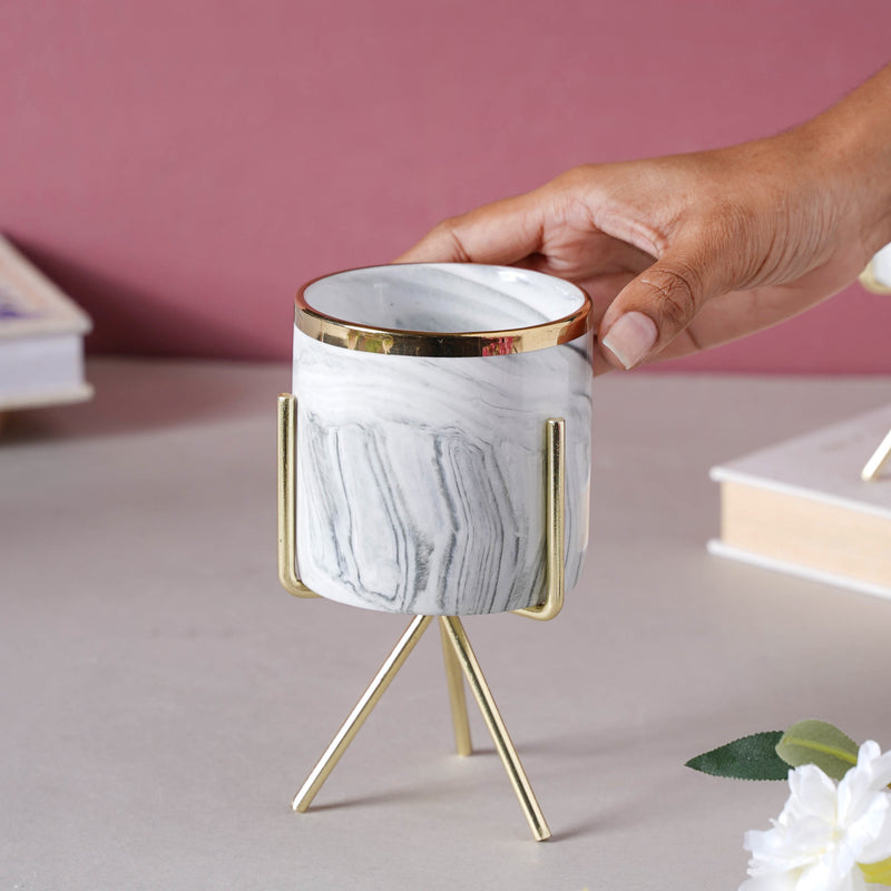 Marble Planter With Stand (M) - Plant pot and plant stands | Room decor items