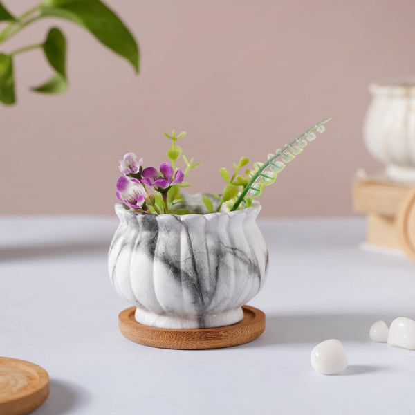 Cinzia Ivory Ceramic Planter With Coaster - Indoor planters and flower pots | Home decor items