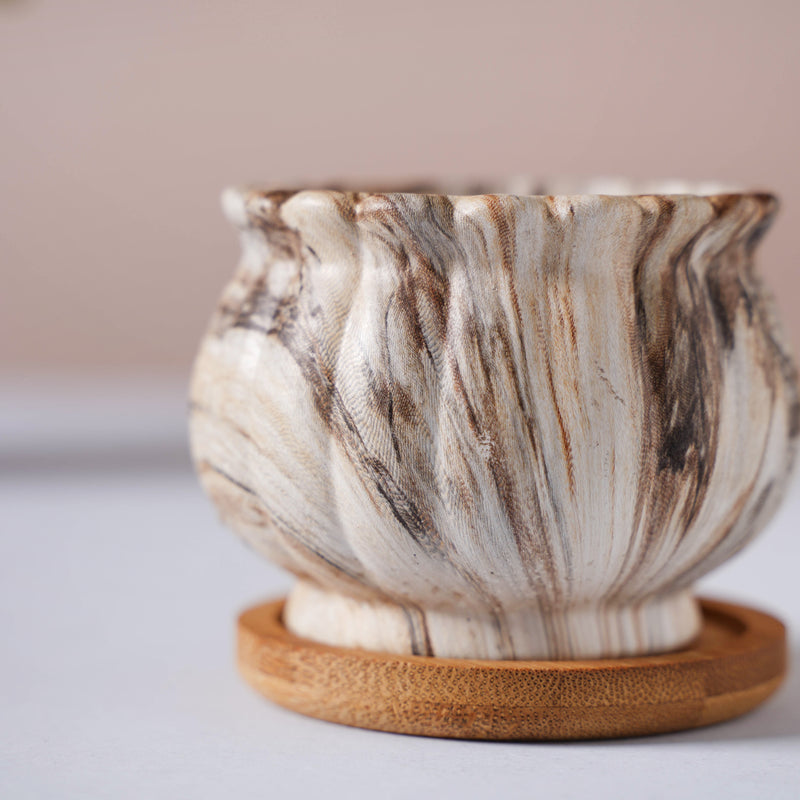 Cinzia Marble Patterned Planter With Coaster - Indoor planters and flower pots | Home decor items