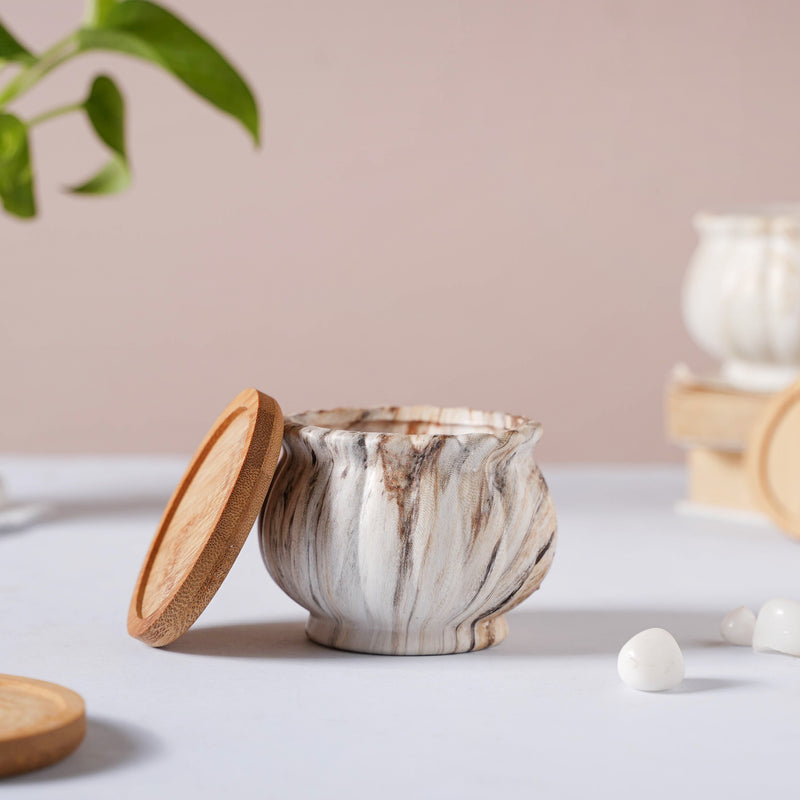 Cinzia Marble Patterned Planter With Coaster - Indoor planters and flower pots | Home decor items