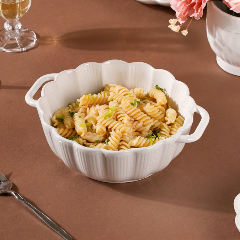 Ocean Serving Bowl with Handle White 600ml - Bowl, ceramic bowl, serving bowls, noodle bowl, salad bowls, bowl for snacks, baking bowls, large serving bowl, bowl with handle | Bowls for dining table & home decor