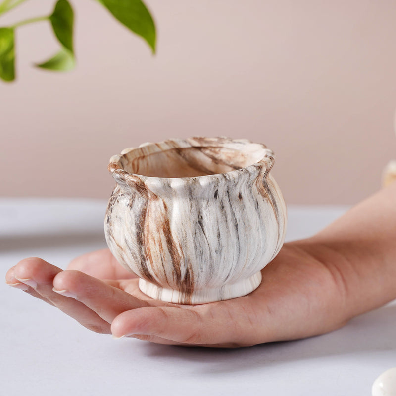 Cinzia Marble Patterned Planter With Coaster - Indoor planters and flower pots | Home decor items