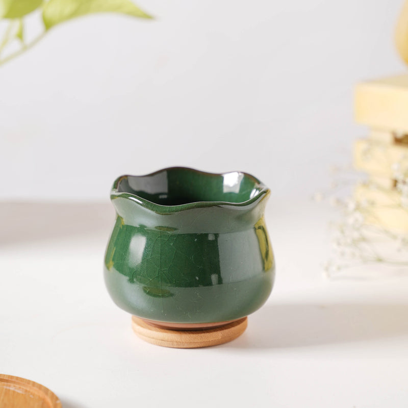 Botanica Emerald Ceramic Planter With Coaster - Indoor planters and flower pots | Home decor items