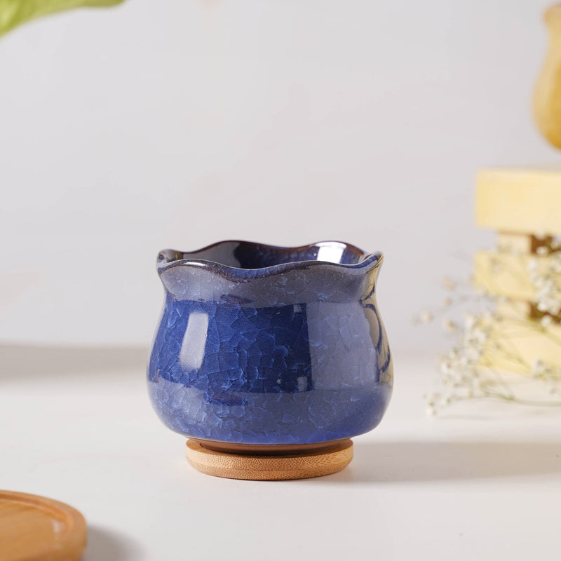 Botanica Azure Ceramic Planter With Coaster - Indoor planters and flower pots | Home decor items