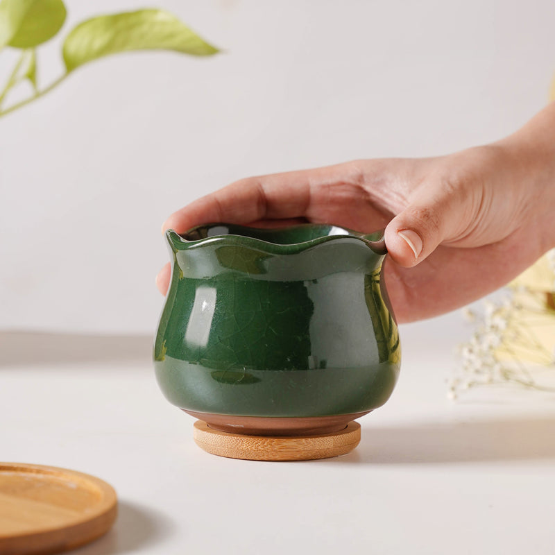 Botanica Emerald Ceramic Planter With Coaster - Indoor planters and flower pots | Home decor items