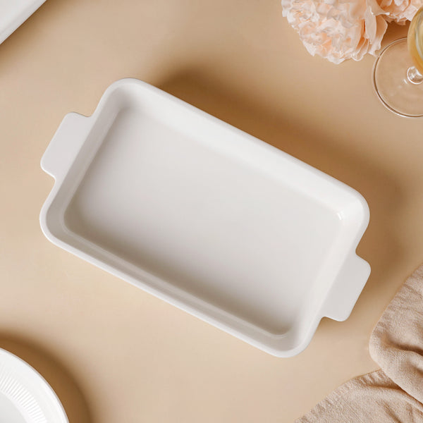 Serena Lily White Ceramic Ribbed Baking Plate Large - Baking Dish