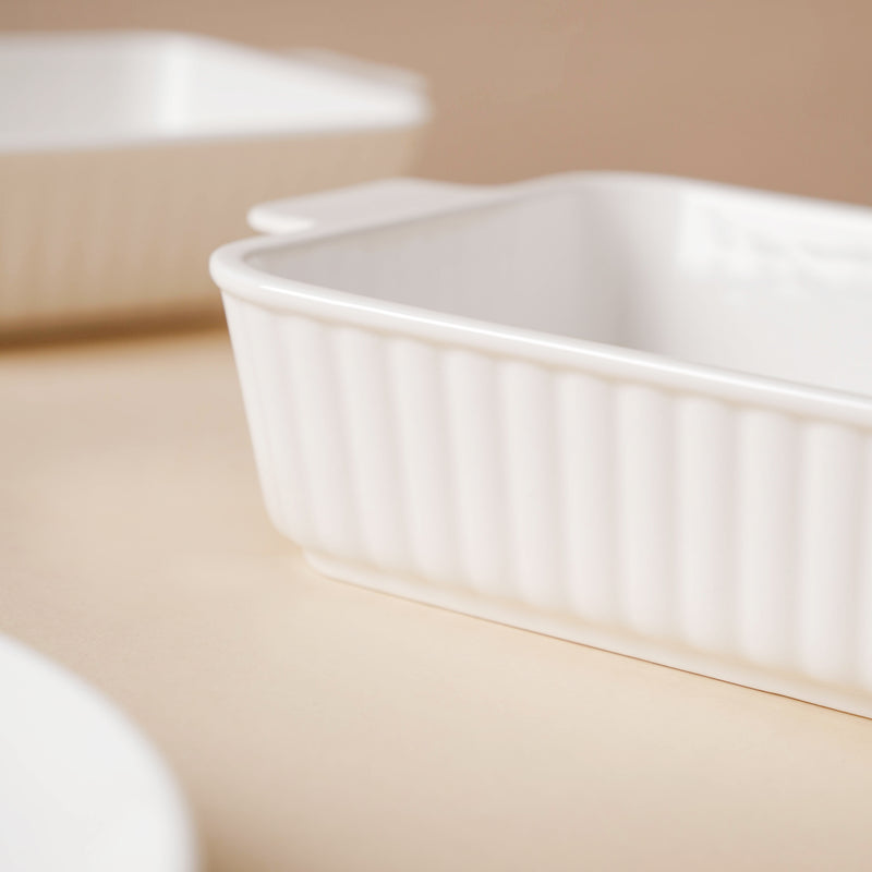 Serena Lily White Ceramic Ribbed Baking Plate Large - Baking Dish