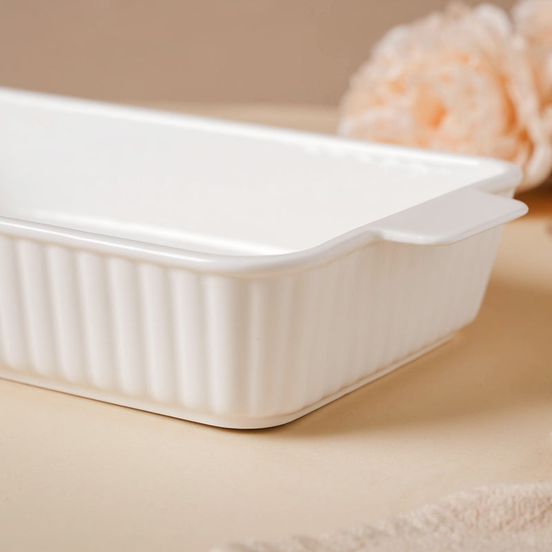 Serena Lily White Ceramic Ribbed Baking Plate Large - Baking Dish