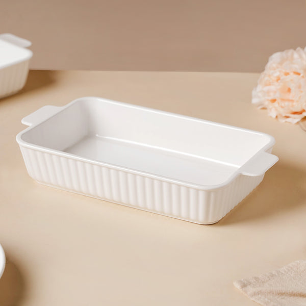 Serena Lily White Ceramic Ribbed Baking Plate Large - Baking Dish
