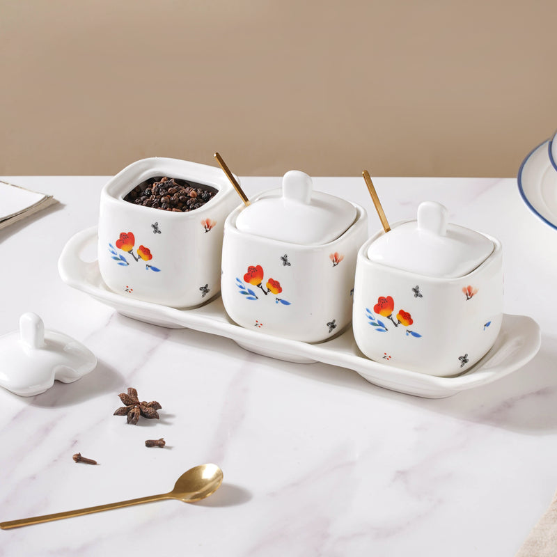 Floral Spice Jar Set Of 3 - Jar