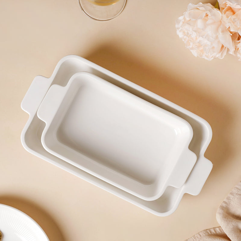 Serena Lily White Ceramic Ribbed Baking Plate Large - Baking Dish