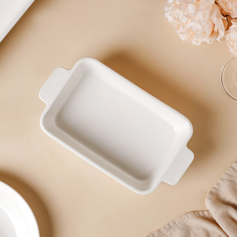 Serena Lily White Ceramic Ribbed Baking Plate Small - Baking Dish
