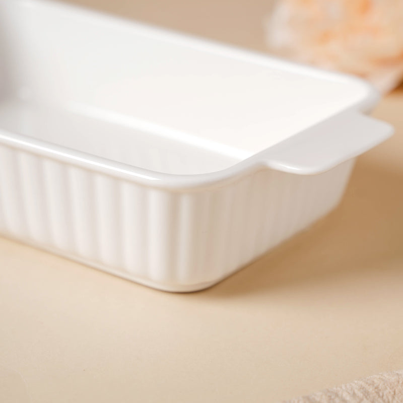 Serena Lily White Ceramic Ribbed Baking Plate Small - Baking Dish