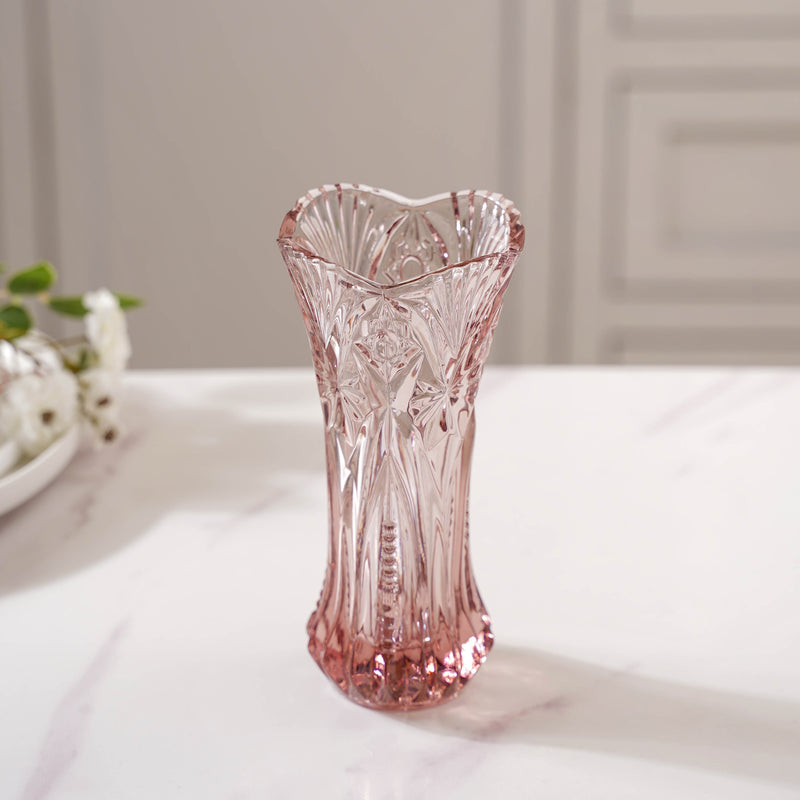 Pink Cut Glass Vase - Flower vase for home decor, office and gifting | Home decoration items