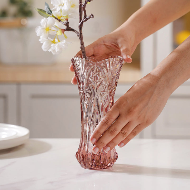 Pink Cut Glass Vase - Flower vase for home decor, office and gifting | Home decoration items