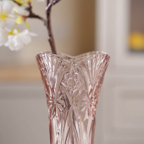 Pink Cut Glass Vase - Flower vase for home decor, office and gifting | Home decoration items