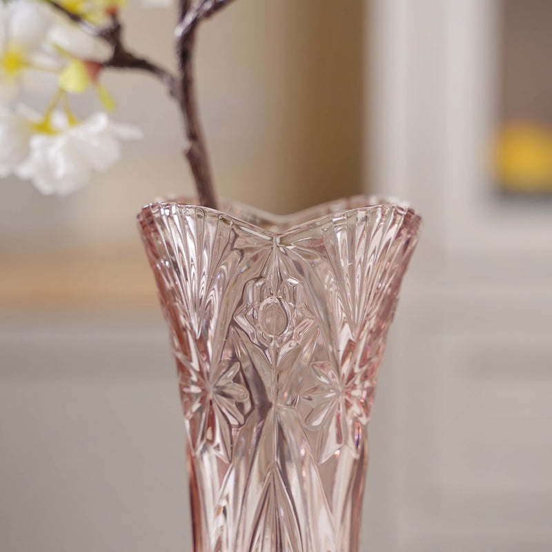 Pink Cut Glass Vase - Flower vase for home decor, office and gifting | Home decoration items
