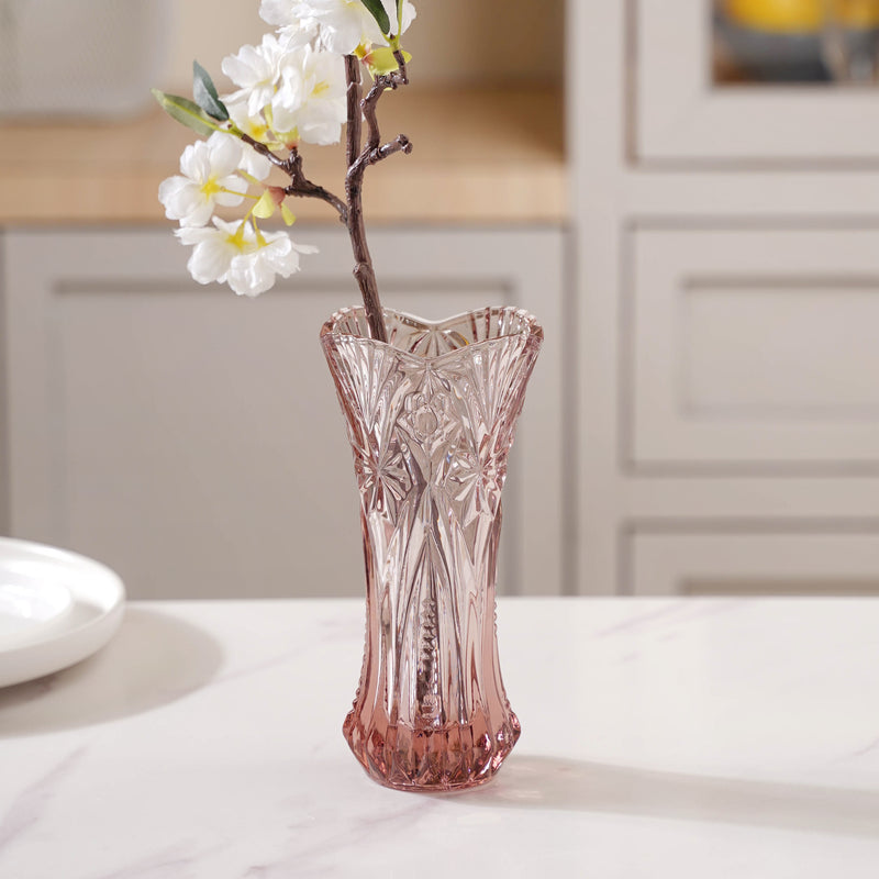 Pink Cut Glass Vase - Flower vase for home decor, office and gifting | Home decoration items