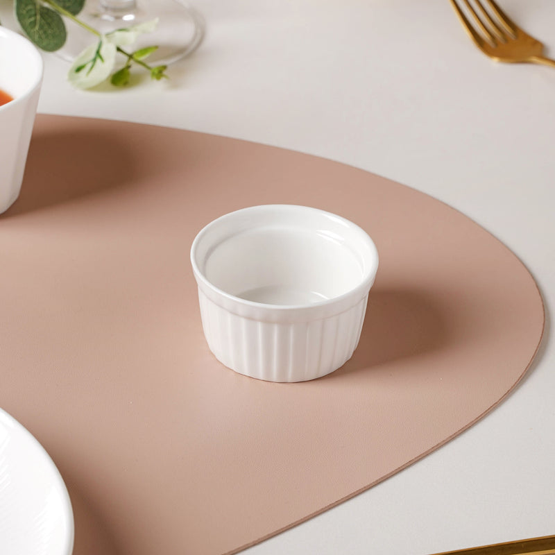 Serena Pearly White Ribbed Ceramic Dip Bowl 80 ml - Bowl, ceramic bowl, dip bowls, chutney bowl, dip bowls ceramic | Bowls for dining table & home decor 