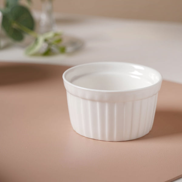 Serena Pearly White Ribbed Ceramic Dip Bowl 80 ml - Bowl, ceramic bowl, dip bowls, chutney bowl, dip bowls ceramic | Bowls for dining table & home decor 