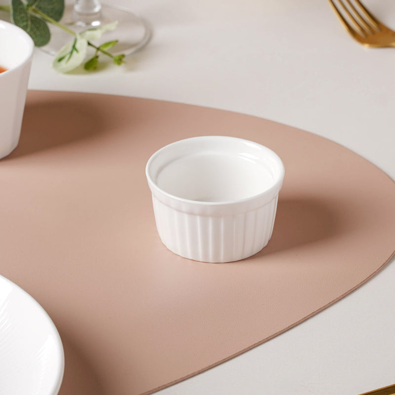 Serena Pearly White Ribbed Ceramic Dip Bowl 80 ml - Bowl, ceramic bowl, dip bowls, chutney bowl, dip bowls ceramic | Bowls for dining table & home decor 