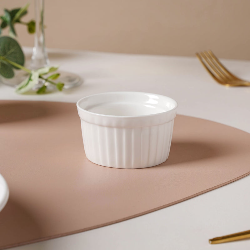 Serena Pearly White Ribbed Ceramic Dip Bowl 80 ml - Bowl, ceramic bowl, dip bowls, chutney bowl, dip bowls ceramic | Bowls for dining table & home decor 