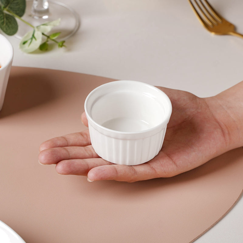 Serena Pearly White Ribbed Ceramic Dip Bowl 80 ml - Bowl, ceramic bowl, dip bowls, chutney bowl, dip bowls ceramic | Bowls for dining table & home decor 