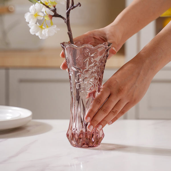 Pink Glass Flower Vase - Flower vase for home decor, office and gifting | Home decoration items