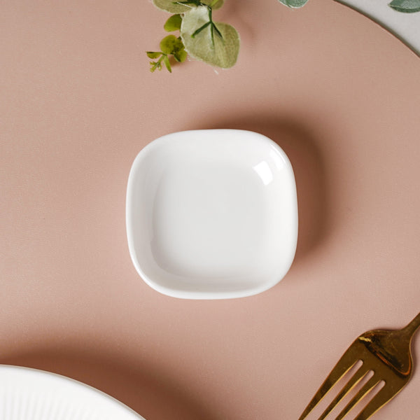 Serena Lily White Ceramic Square Dip Dish 10 ml - Bowl, ceramic bowl, dip bowls, chutney bowl, dip bowls ceramic | Bowls for dining table & home decor 
