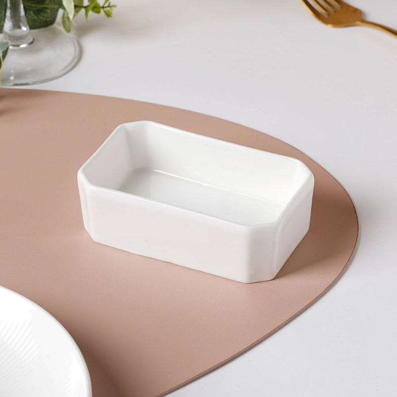 Serena Snowy White Rectangle Dip Bowl - Bowl, ceramic bowl, dip bowls, chutney bowl, dip bowls ceramic | Bowls for dining table & home decor 