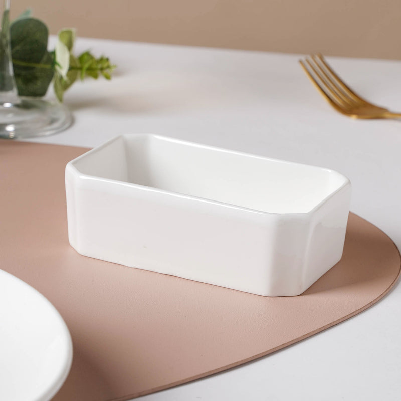 Serena Snowy White Rectangle Dip Bowl - Bowl, ceramic bowl, dip bowls, chutney bowl, dip bowls ceramic | Bowls for dining table & home decor 