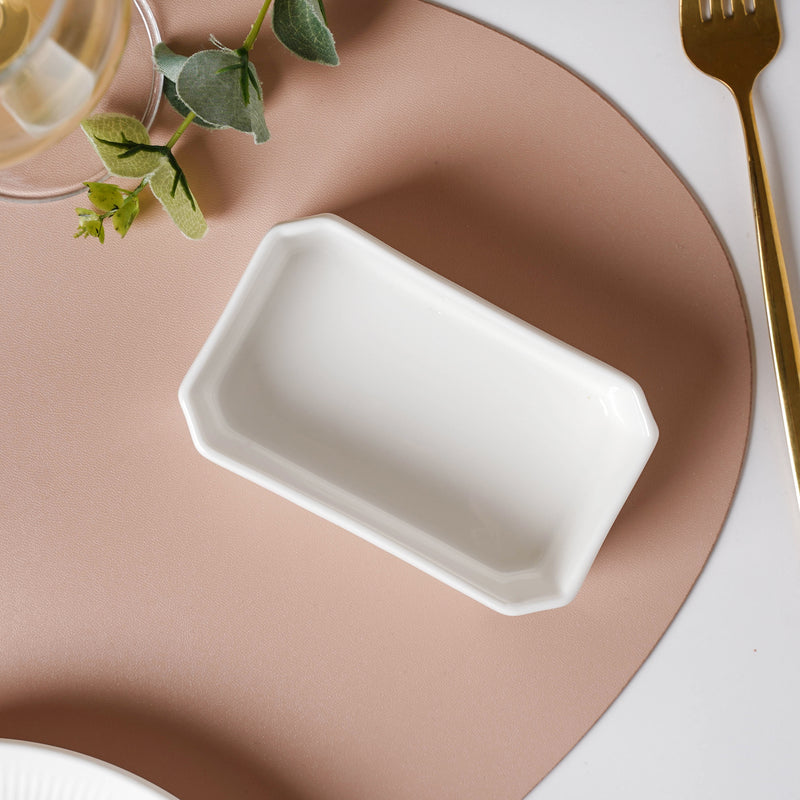 Serena Snowy White Rectangle Dip Bowl - Bowl, ceramic bowl, dip bowls, chutney bowl, dip bowls ceramic | Bowls for dining table & home decor 