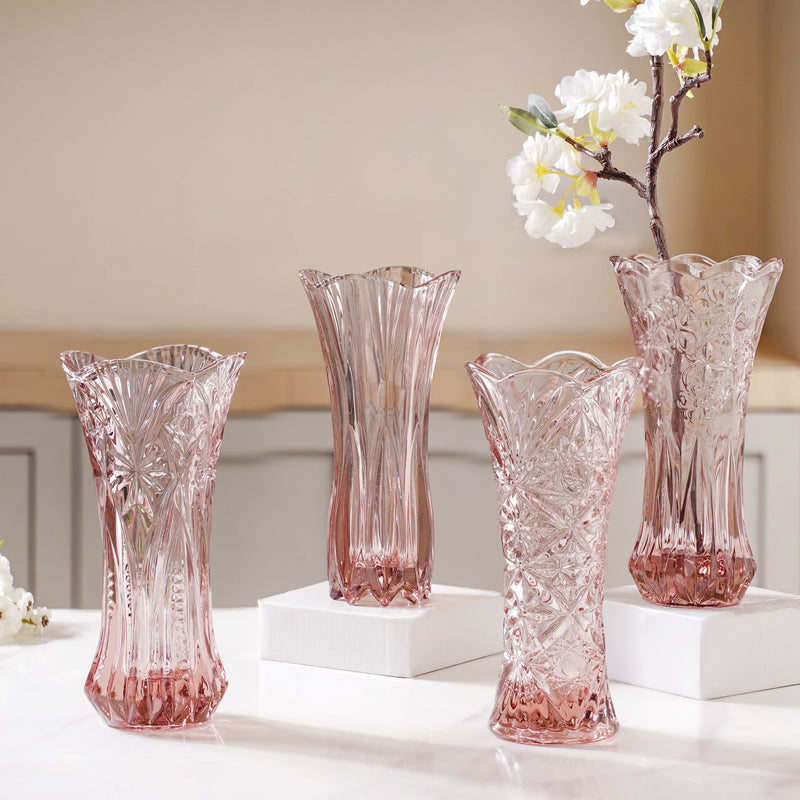 Pink Cut Glass Vase - Flower vase for home decor, office and gifting | Home decoration items
